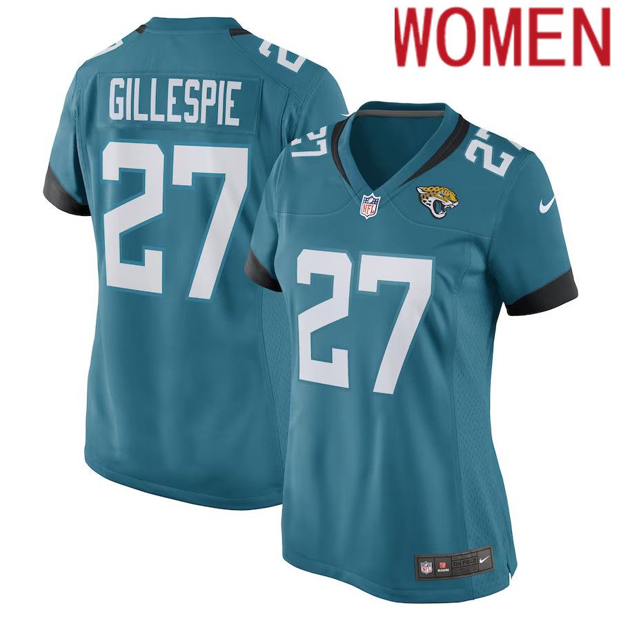 Women Jacksonville Jaguars #27 Tyree Gillespie Nike Teal Game Player NFL Jersey->women nfl jersey->Women Jersey
